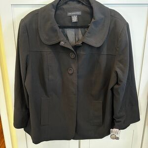 New! Larry Levine 1X Classic Black Pea Coat Blazer
